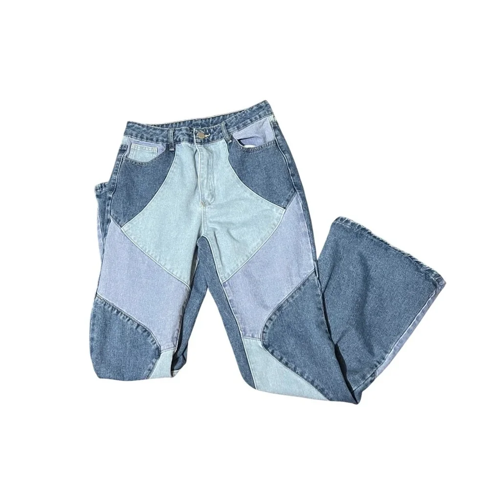SHEIN Women's Patchwork Flare Jeans Light Wash Denim Size‎ M